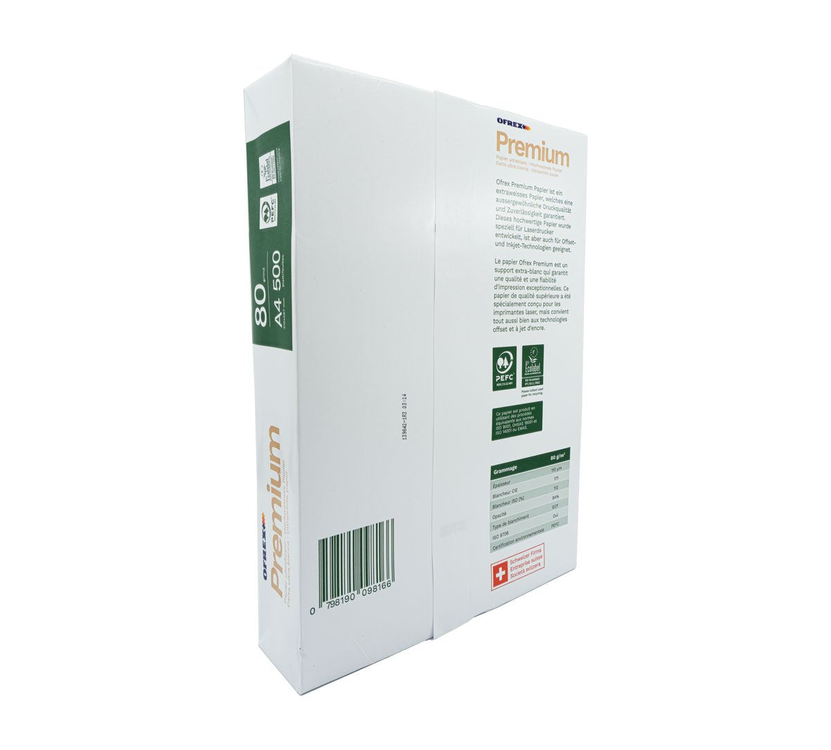 Ofrex Premium Kopierpapier – A4, weiss, 80g/m², 100'000 Blatt, PEFC