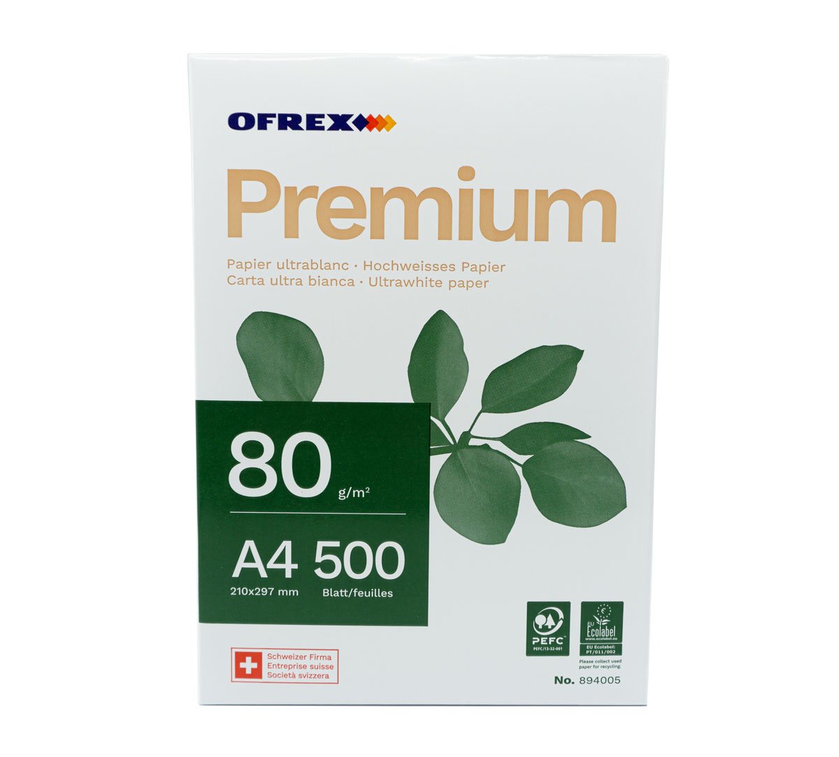 Ofrex Premium Kopierpapier – A4, weiss, 80g/m², 100'000 Blatt, PEFC