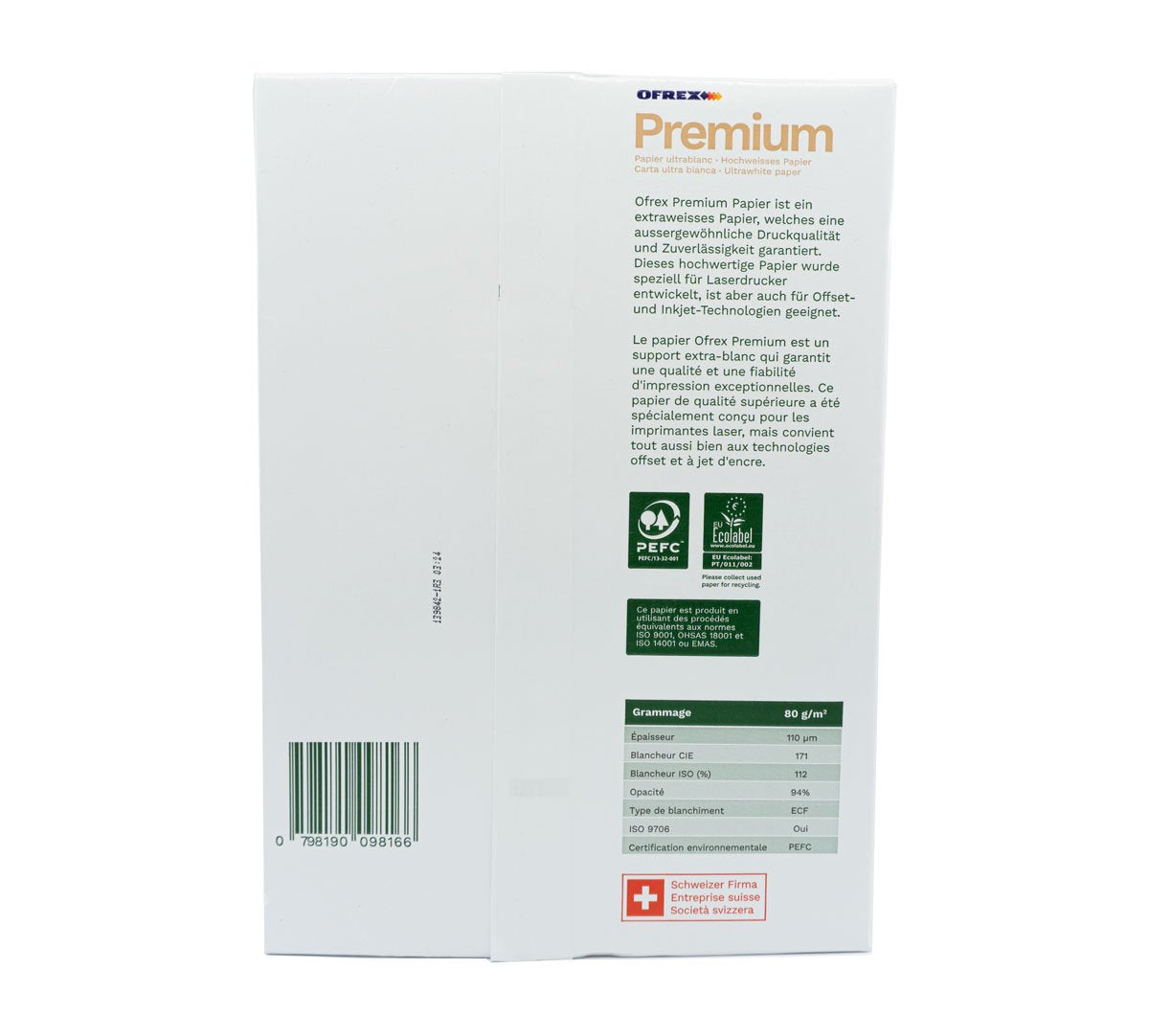 Ofrex Premium Kopierpapier – A4, weiss, 80g/m², 100'000 Blatt, PEFC
