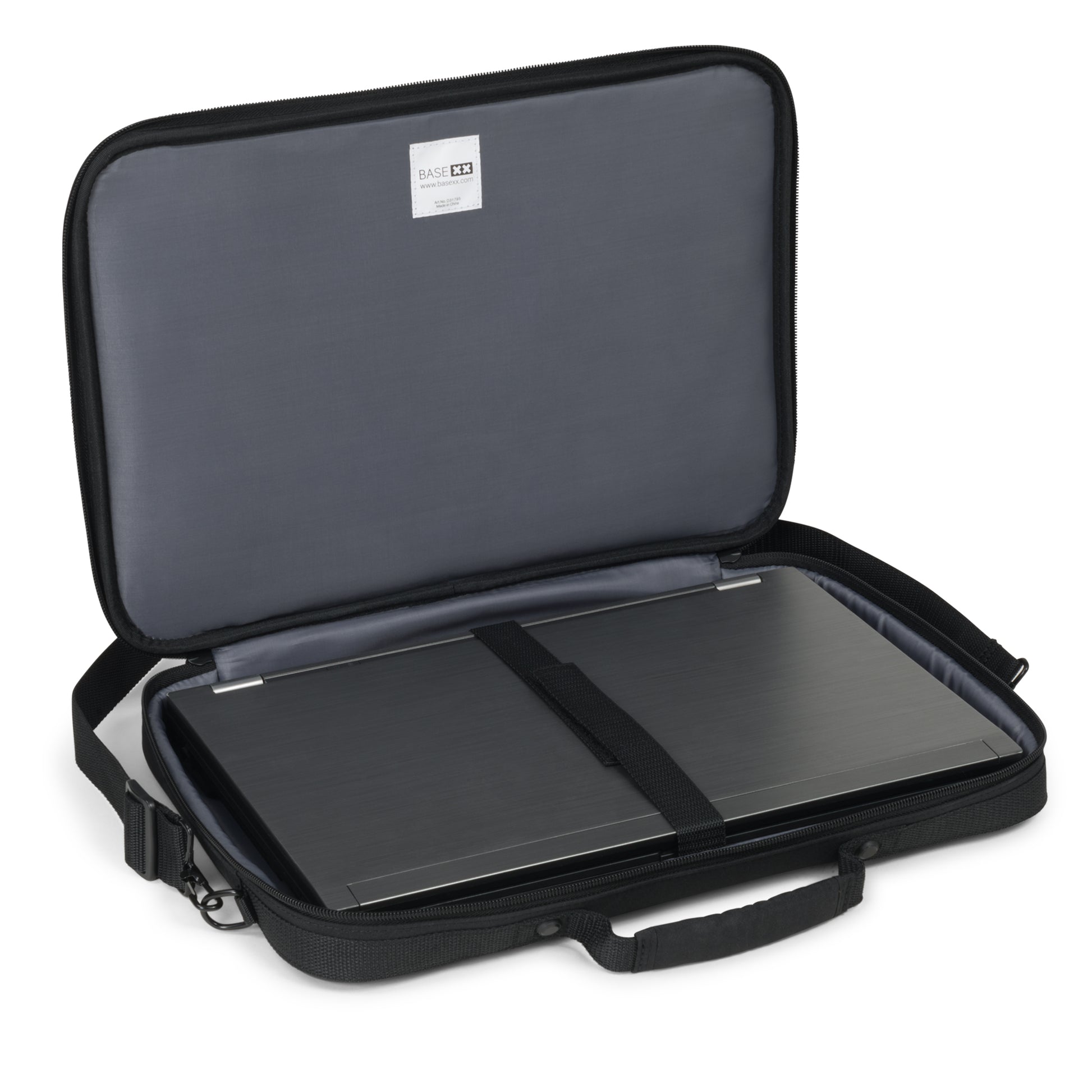 BASE XX Notebook-Tasche – für Notebooks bis 14,1" – Abnehmbarer Schultergurt, Stossfest – Schwarz