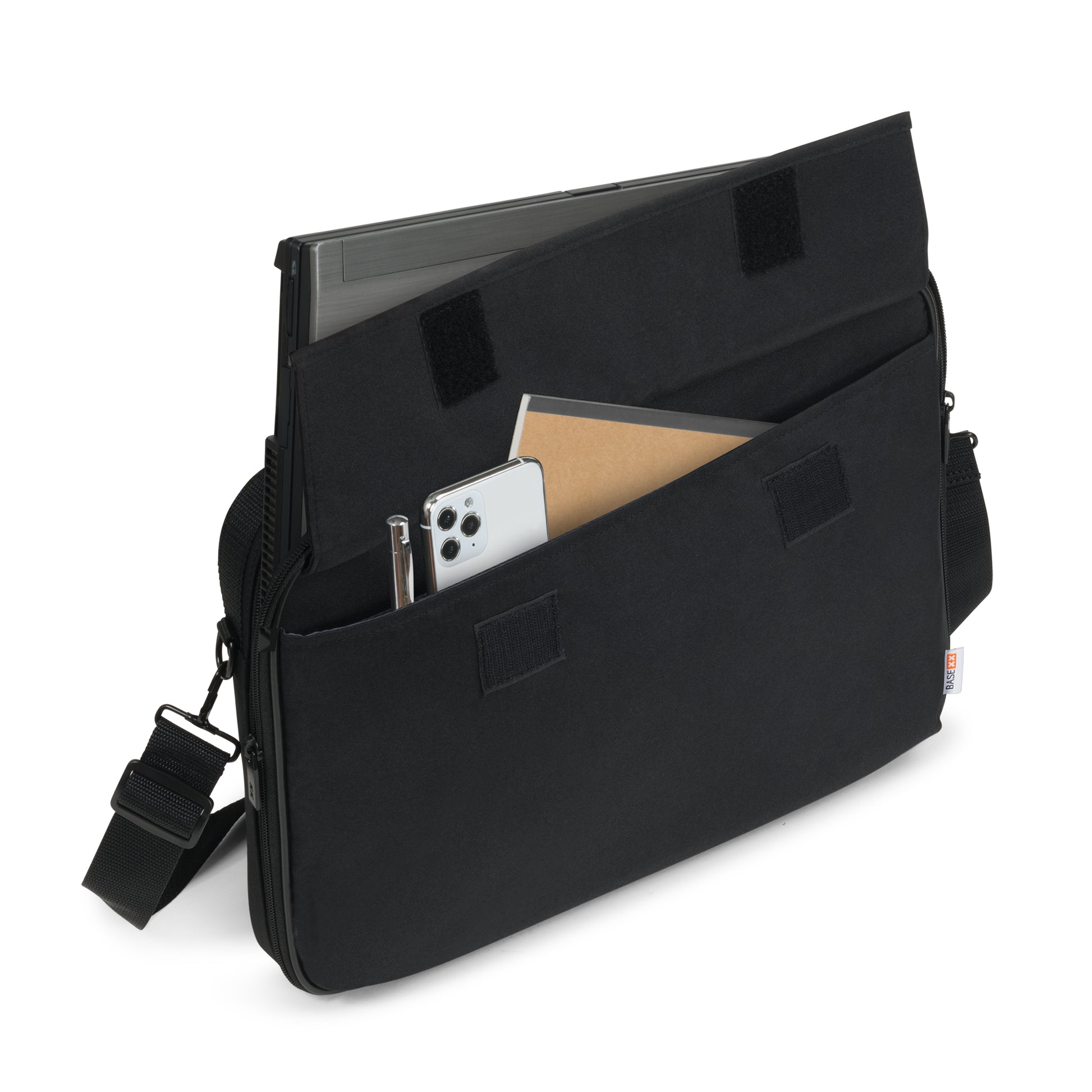 BASE XX Notebook-Tasche – für Notebooks bis 14,1" – Abnehmbarer Schultergurt, Stossfest – Schwarz