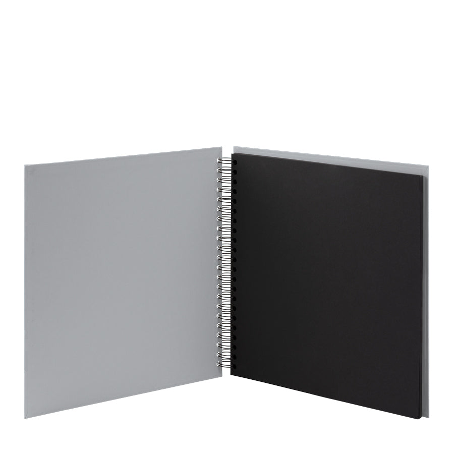 Rössler Fotobuch, Spiralbindung, 60 schwarze Seiten, 29 × 29 cm, Karton, Grau