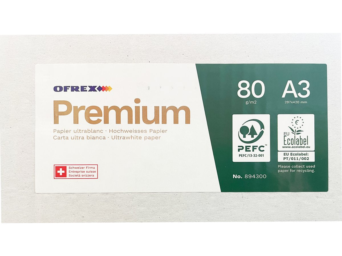 Ofrex premiumpaper Ofrex Kopierpapier – A3, 80 g/m², hochweiss – PEFC 70 %, holzfrei ECF – 12500 Blatt