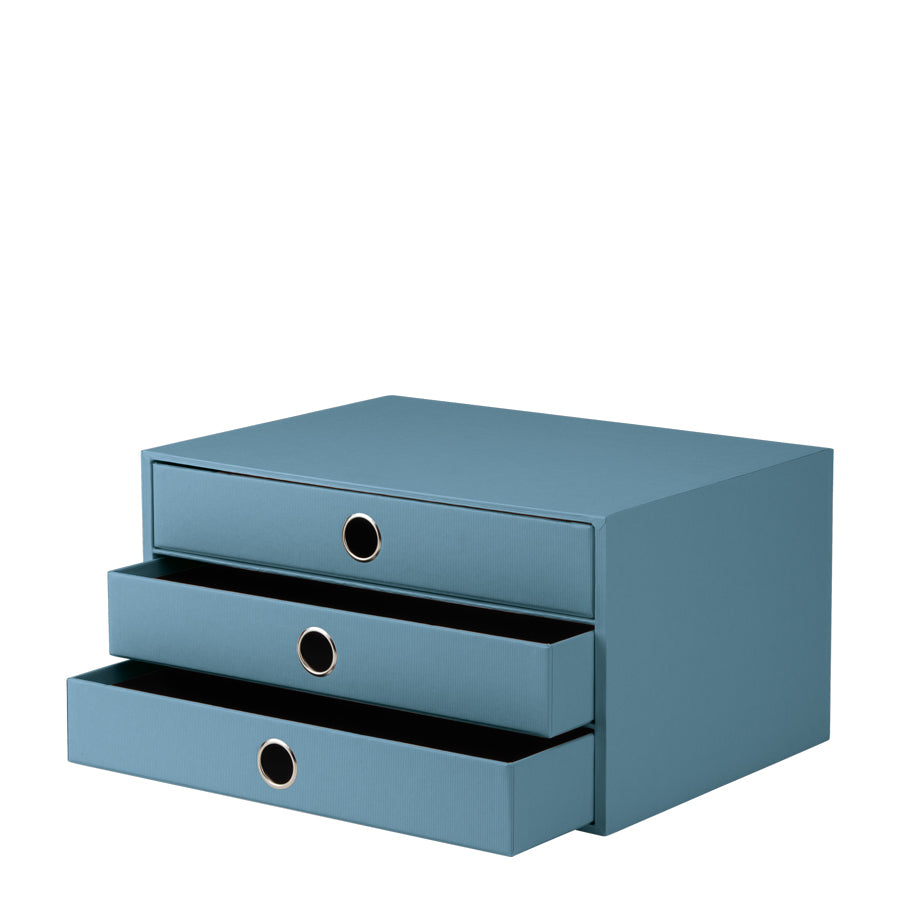 Rössler Schubladenelement – 3 Schubladen, für A4, Blau, Karton, B 343 × H 185 × T 250 mm
