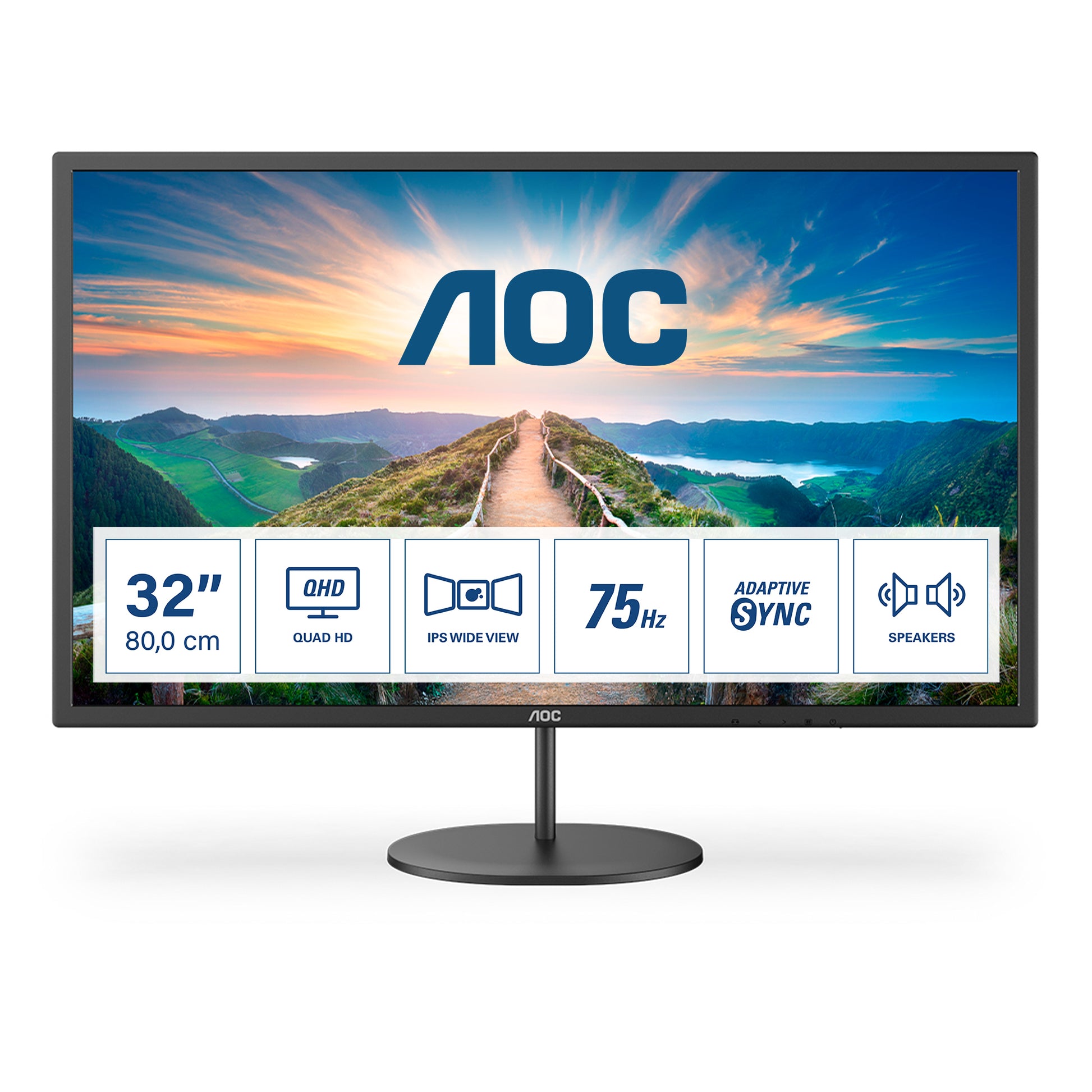 AOC Q32V4 – Monitor, 31,5", IPS, 75 Hz, 250 cd/m², Adaptive Sync, Lautsprecher, VESA 100 × 100, Schwarz