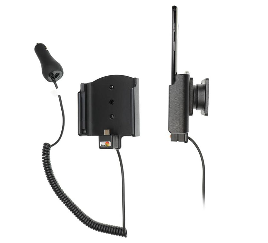 Brodit Auto-Halterung, Clip-Montage, 360° drehbar, mit Zigarettenanzünder & USB-A – für Handy – Schwarz