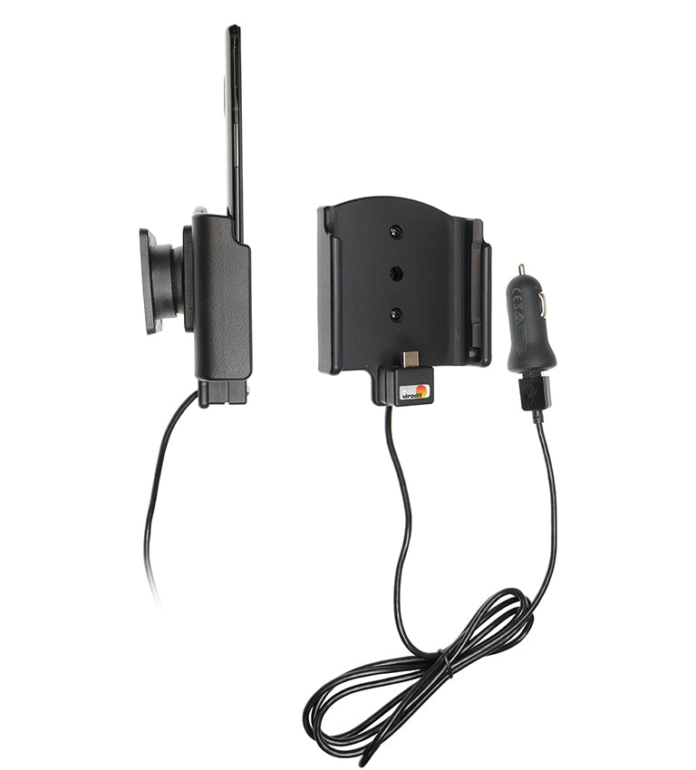 Brodit Auto-Halterung, Clip-Montage, Zigarettenanzünder & USB, 360° drehbar – für Smartphones – Schwarz