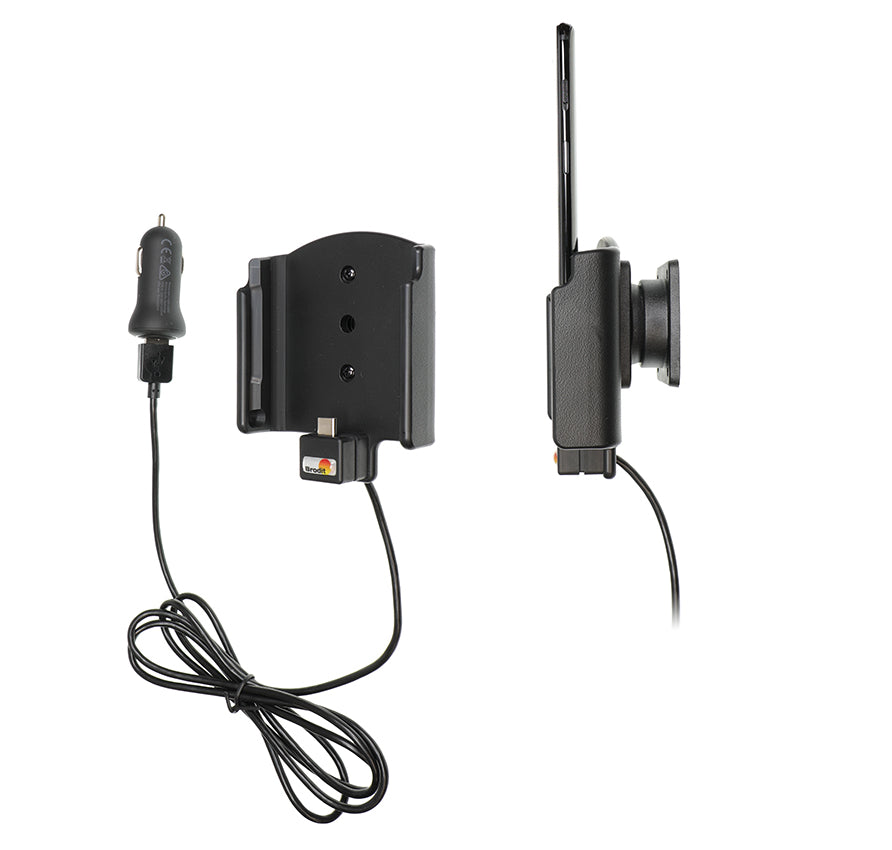 Brodit Auto-Halterung, Clip-Montage, Zigarettenanzünder & USB, 360° drehbar – für Smartphones – Schwarz