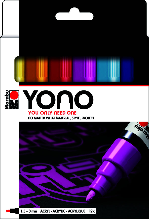 Marabu YONO – Acrylmarker, 1,5–3 mm, 12 Farben, 12er-Set