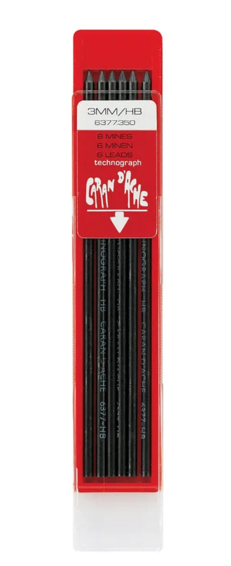 Caran d-Ache Caran d'Ache Bleistiftminen Technograph für Fixpencil 3 – Graphit, 3 mm, 6 Stk.