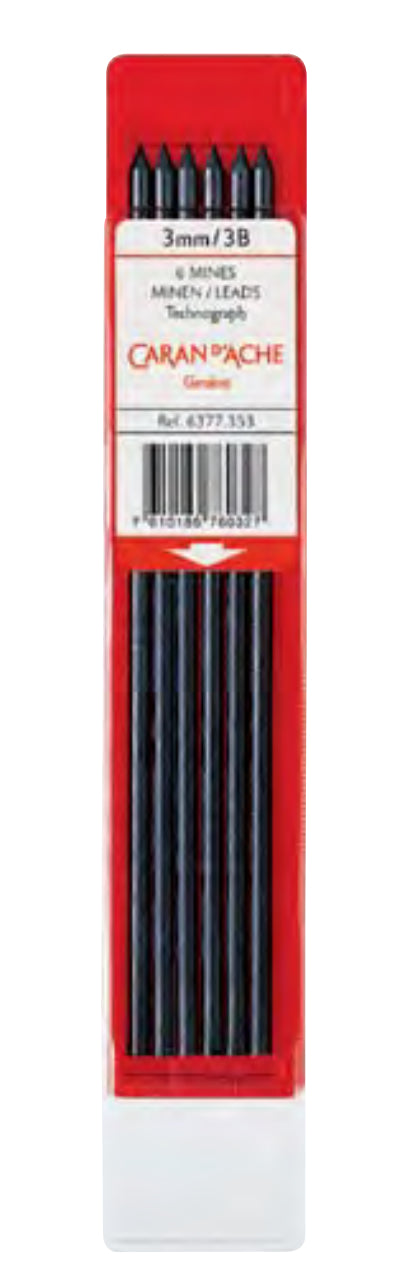 Caran d-Ache Caran d'Ache Bleistiftminen Technograph für FIXPENCIL 3 – Graphit, 3 mm, 3B, 6 Stk.