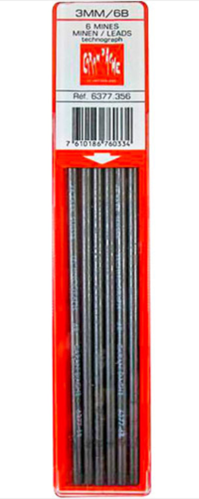 Caran d-Ache Bleistiftminen – Graphit, 3 mm, 6B, 6 Stk.