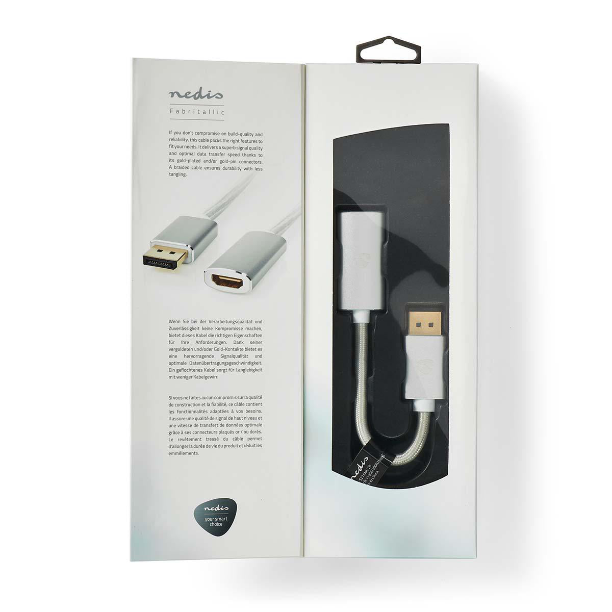 Nedis DisplayPort zu DVI-D Adapter – 1920 × 1080 @ 60 Hz, DisplayPort 1.2, 0,2 m, passiv, silber