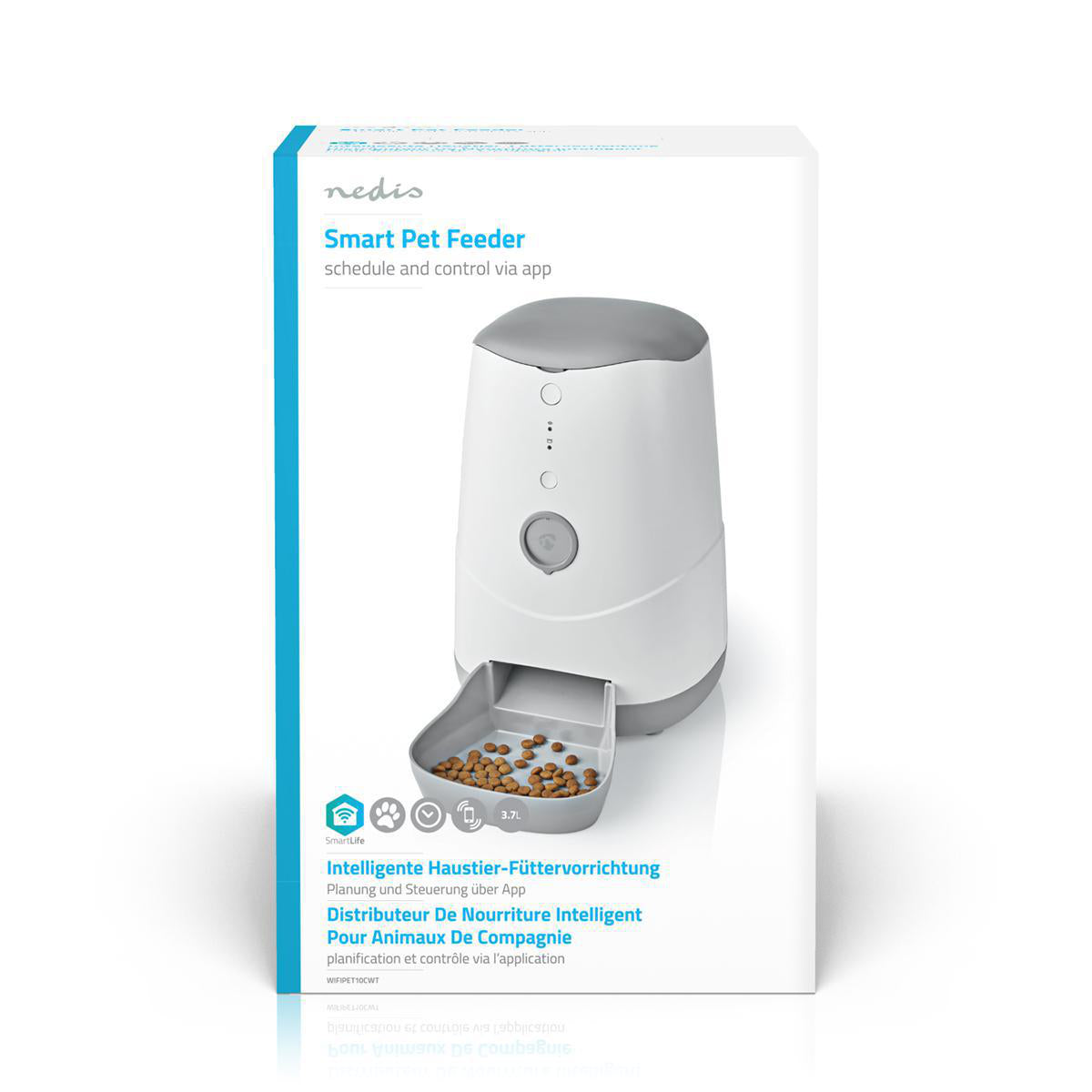 Nedis SmartLife – Zubehör – Futterspender, WLAN, 3,7 l – für Hunde und Katzen, Weiss/Grau