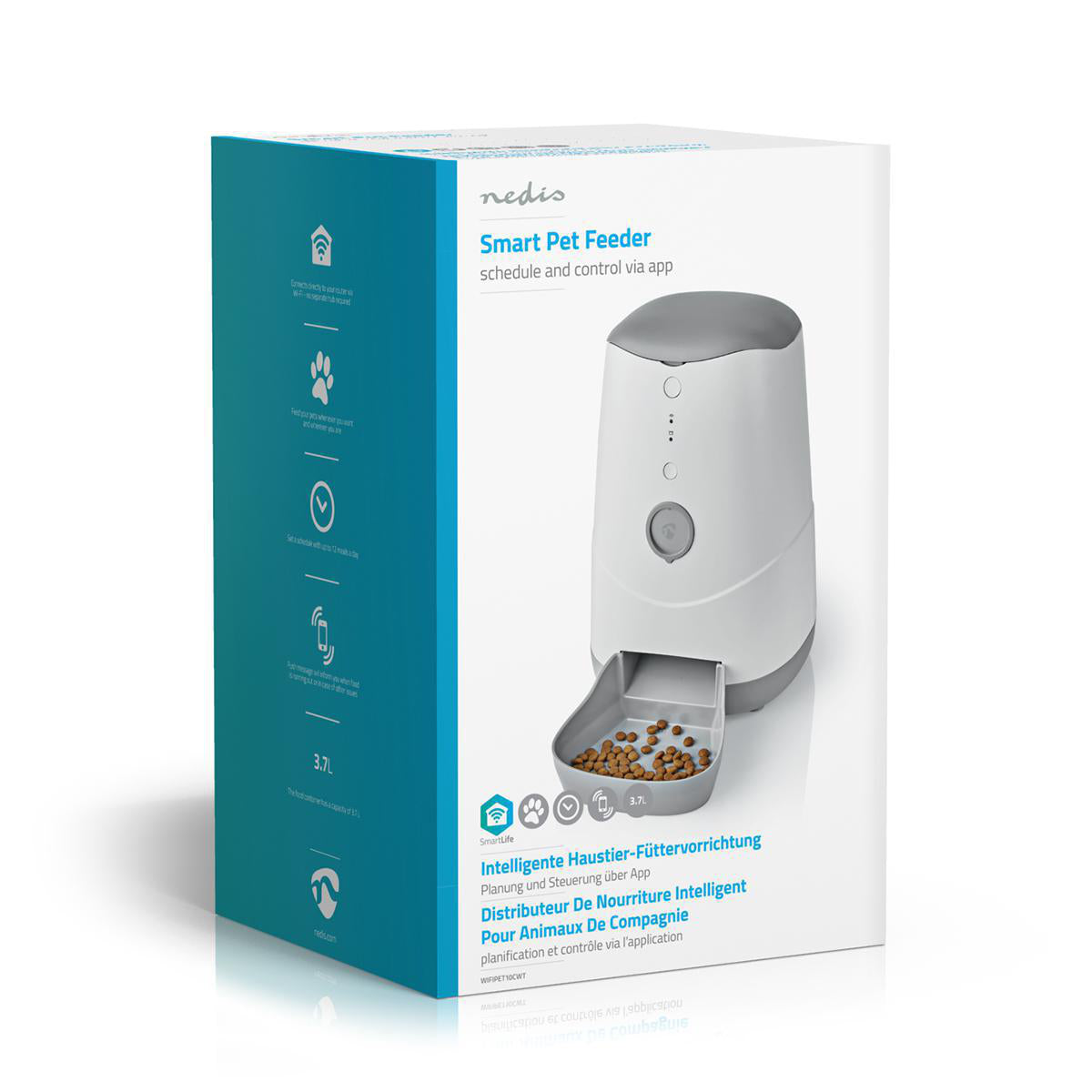 Nedis SmartLife – Zubehör – Futterspender, WLAN, 3,7 l – für Hunde und Katzen, Weiss/Grau
