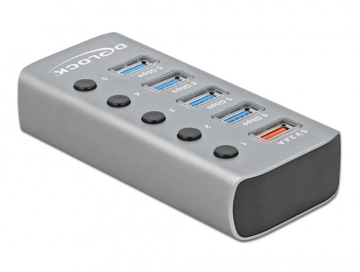 DeLOCK USB-Hub – USB-A, 4× USB (5 Gbit/s), 1× Schnellladeport