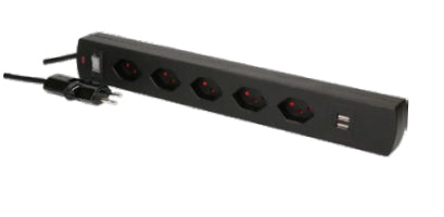 Max Hauri AG Max Hauri SAFETY-LINE Steckdosenleiste, 5×T13, 2×USB‑A, mit Schalter, 2 m, Eingang T12, Magnet – Schwarz