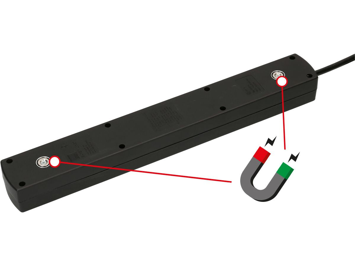 Max Hauri AG Max Hauri SAFETY-LINE Steckdosenleiste, 5×T13, 1×USB‑A + 1×USB‑C, mit Schalter, 2 m, Eingang T12 – Schwarz