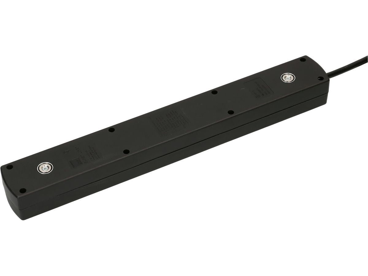 Max Hauri AG Max Hauri SAFETY-LINE Steckdosenleiste, 5×T13, 1×USB‑A + 1×USB‑C, mit Schalter, 2 m, Eingang T12 – Schwarz