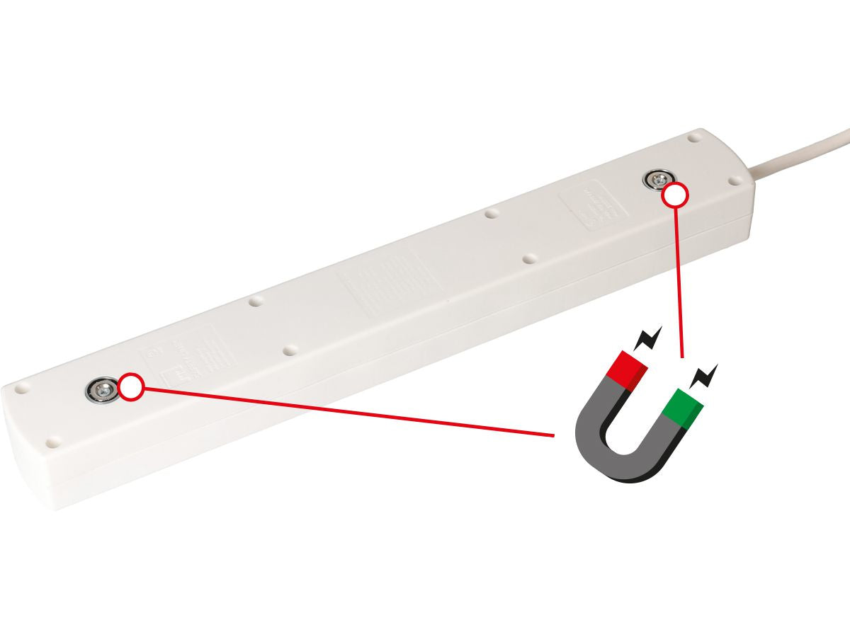 Max Hauri AG Max Hauri SAFETY-LINE Steckdosenleiste, 5×T13, 1×USB‑A + 1×USB‑C, mit Schalter, 2 m, Überstromschutz – Weiss