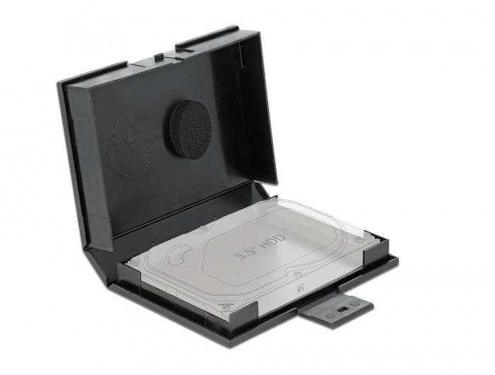 DeLOCK Schutzbox für 3,5" HDD/SSD – 1 Disk, Kunststoff, 112 × 162 × 31 mm, Schwarz