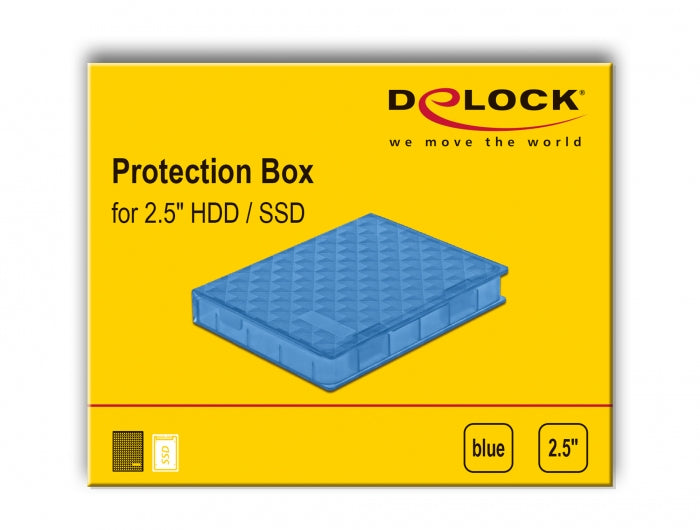 DeLOCK Schutzbox für 2,5" HDD/SSD – 1× HDD, Kunststoff, 80 × 105 × 15 mm, Blau