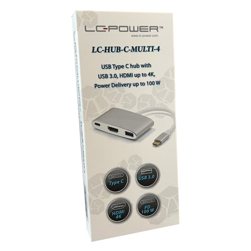 LC-Power LC-HUB-C-multi-4 Multiport-Adapter – USB-C, 1× HDMI, USB-A, 100 W PD