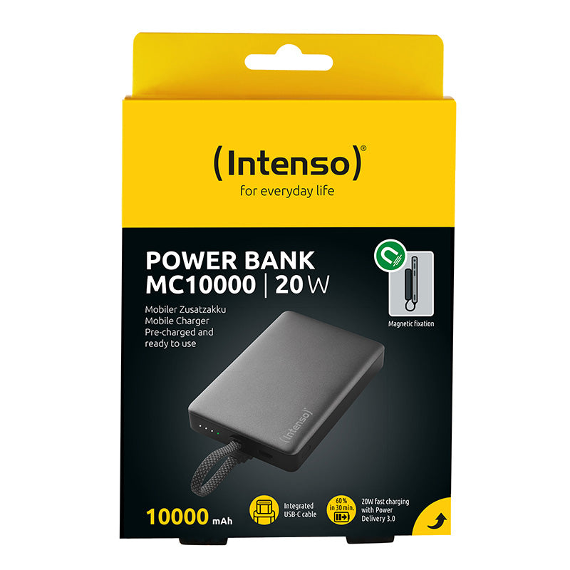 Intenso MC10000 MagSafe Powerbank 10'000 mAh – 20 W PD, 2× USB-C, schwarz/grau