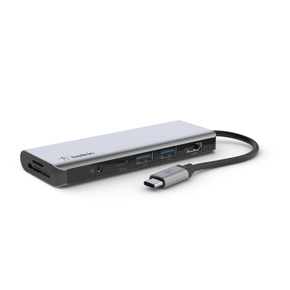 Belkin AVC009btSGY Multiport-Adapter – USB-C, 1× HDMI, 2× USB-A, 100 W PD, SD/microSD, 3,5 mm Audio