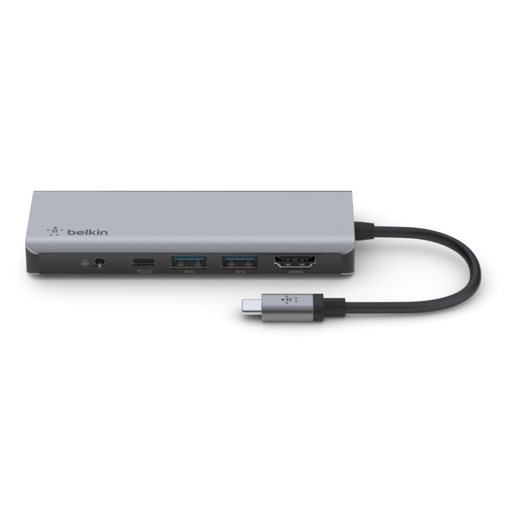Belkin AVC009btSGY Multiport-Adapter – USB-C, 1× HDMI, 2× USB-A, 100 W PD, SD/microSD, 3,5 mm Audio