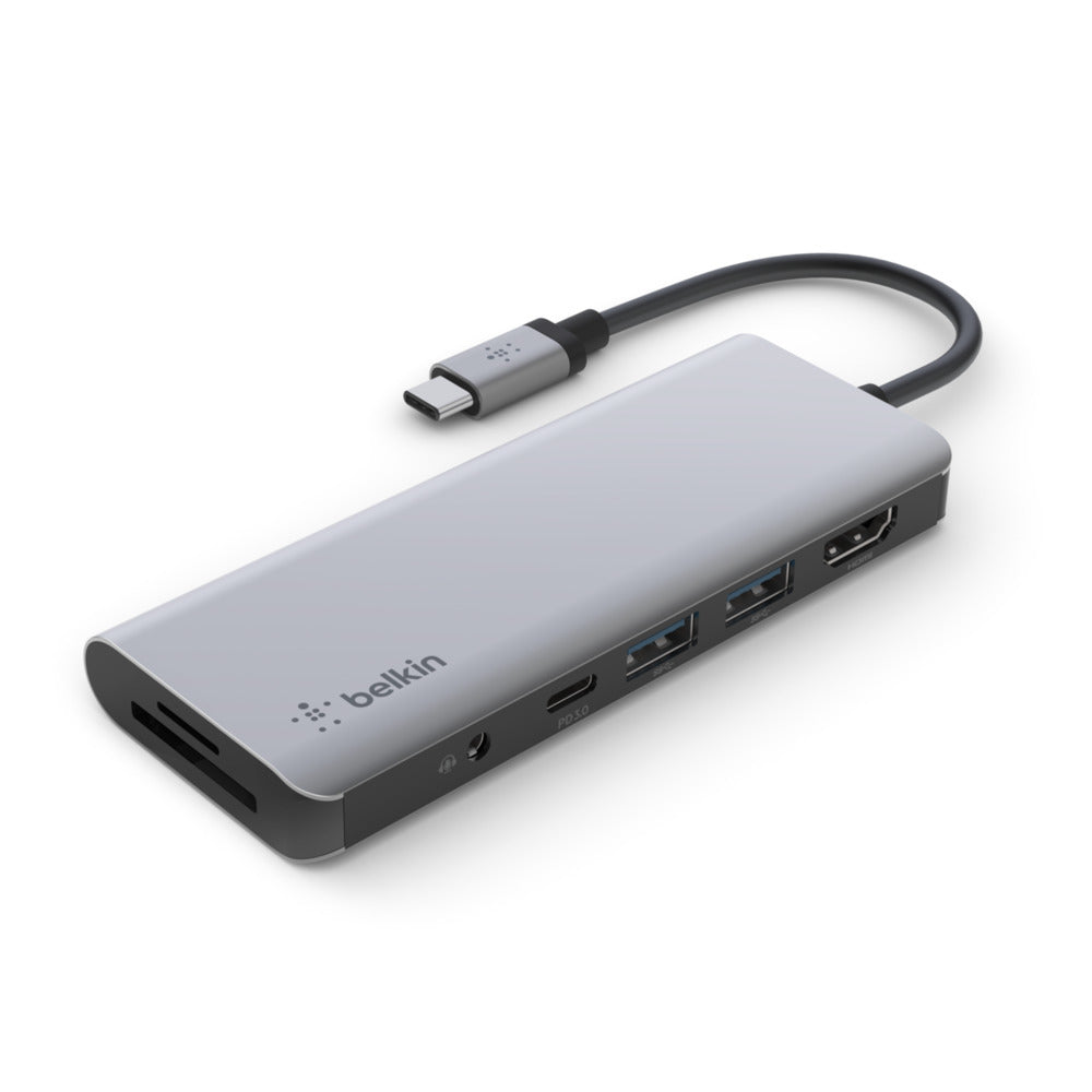 Belkin AVC009btSGY Multiport-Adapter – USB-C, 1× HDMI, 2× USB-A, 100 W PD, SD/microSD, 3,5 mm Audio