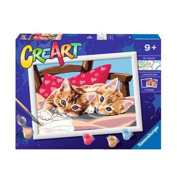 Ravensburger CreArt – Malen-nach-Zahlen-Set – Zwei Kuschelkatzen – 15 Farben (Acrylfarbe) – ab 9 Jahren