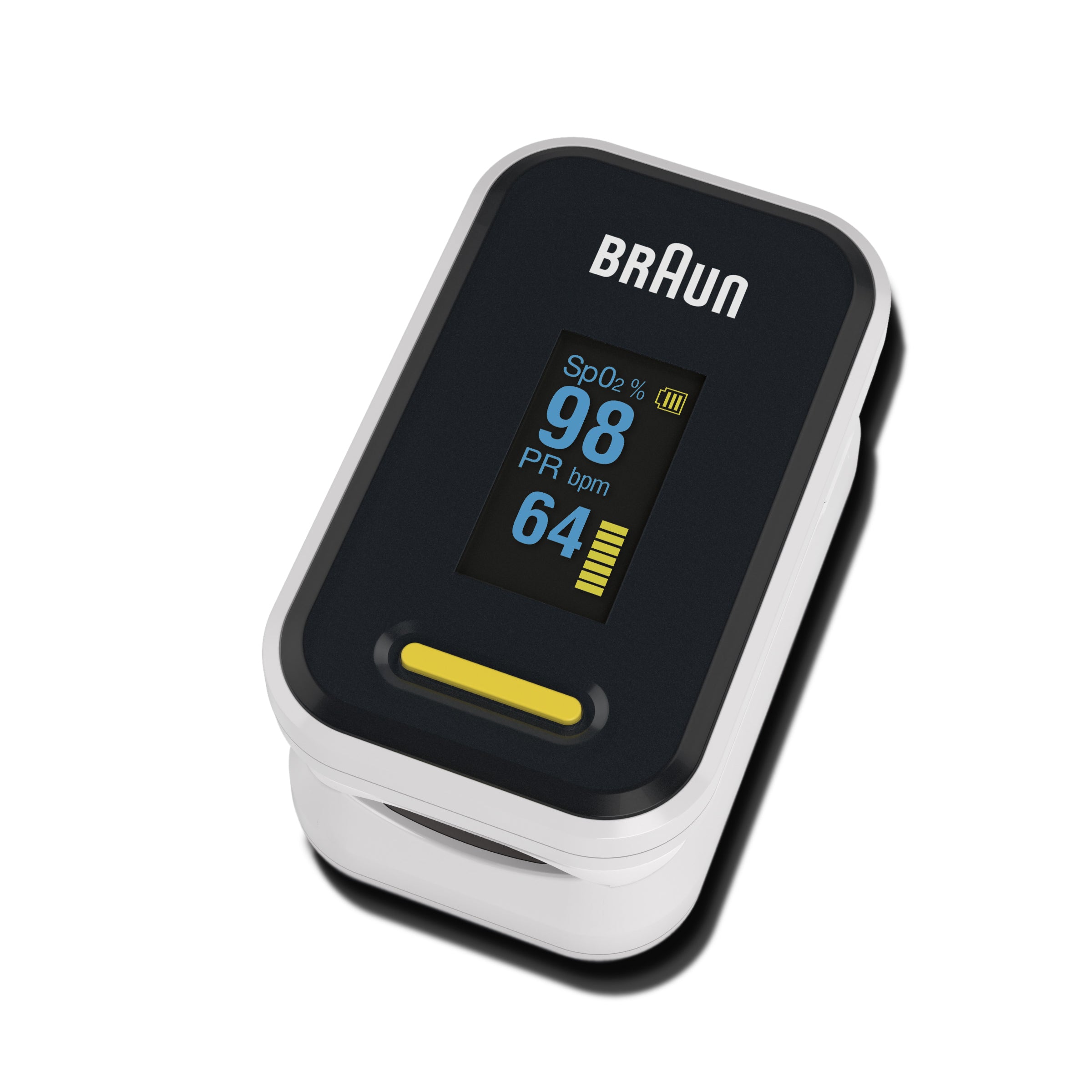 Braun Pulsoximeter YK-81CEU – batteriebetrieben, OLED-Display – 2× AAA – schwarz – Edelstahl
