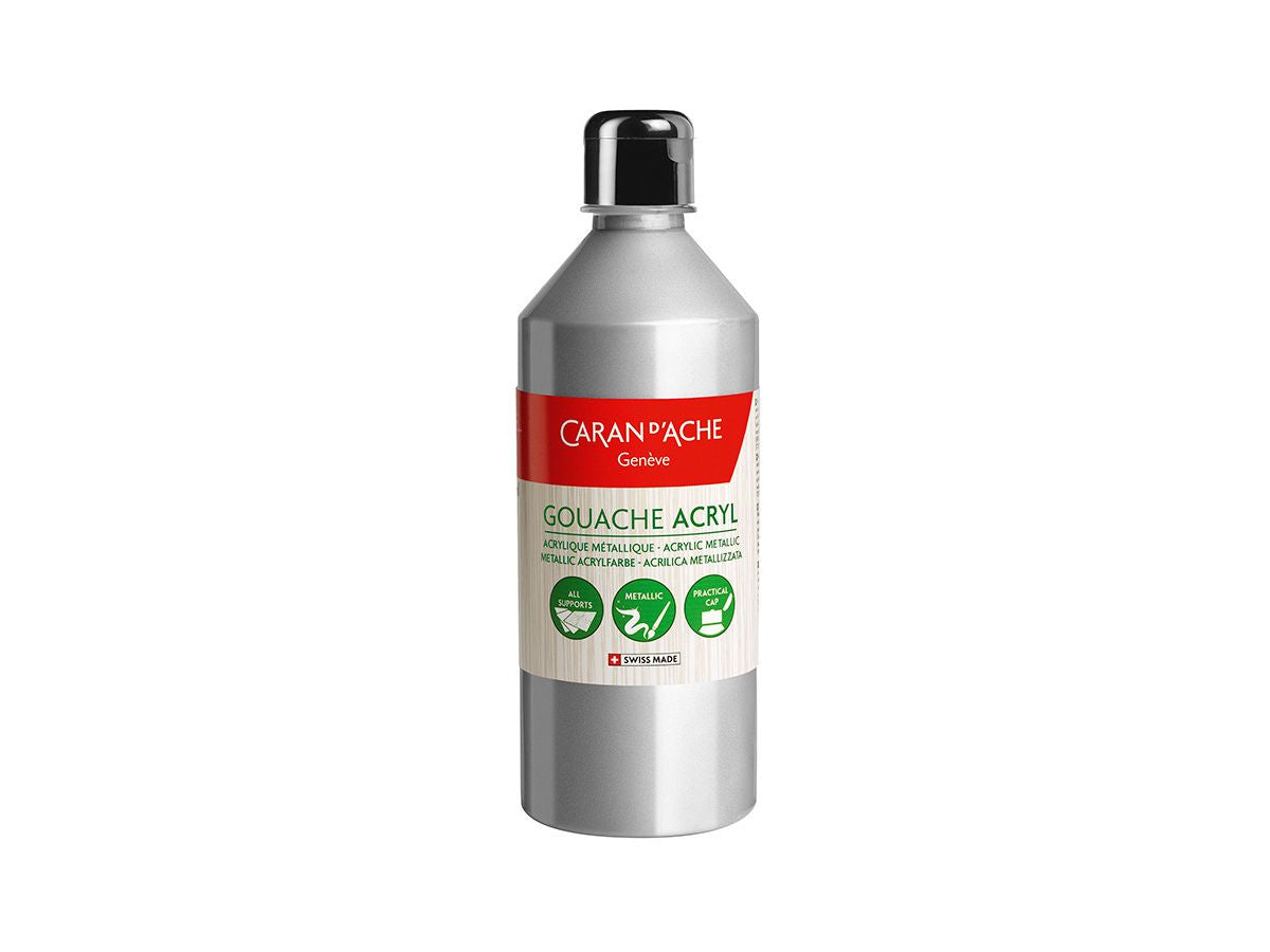Caran d-Ache Caran d'Ache – Gouache – Silber, seidenmatt, 500 ml, für Papier, Karton & Stoff