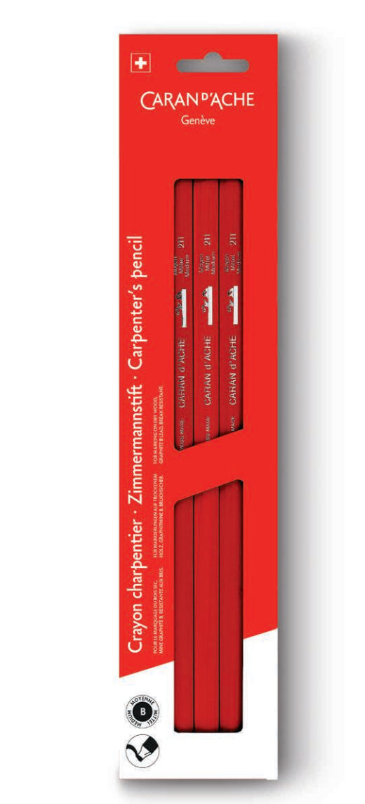 Caran d-Ache Caran d'Ache Zimmermannsbleistift B, oval, rot – 3er-Pack