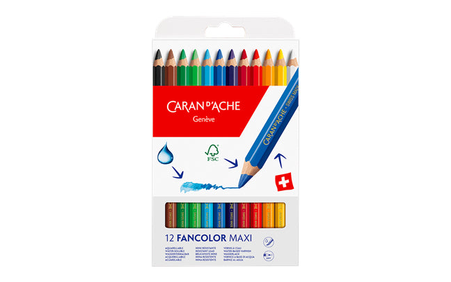Caran d-Ache Caran d'Ache Aquarellfarbstifte Fancolor Maxi – 12 Farben, im Kartonetui, Ø 6 mm, FSC