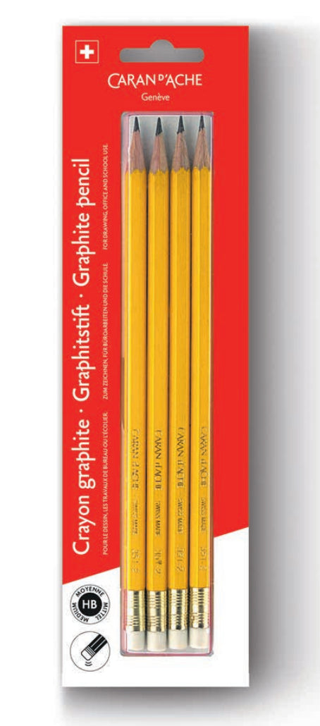 Caran d-Ache Caran d’Ache Bleistifte HB, hexagonal, mit Radierer – 4er-Set