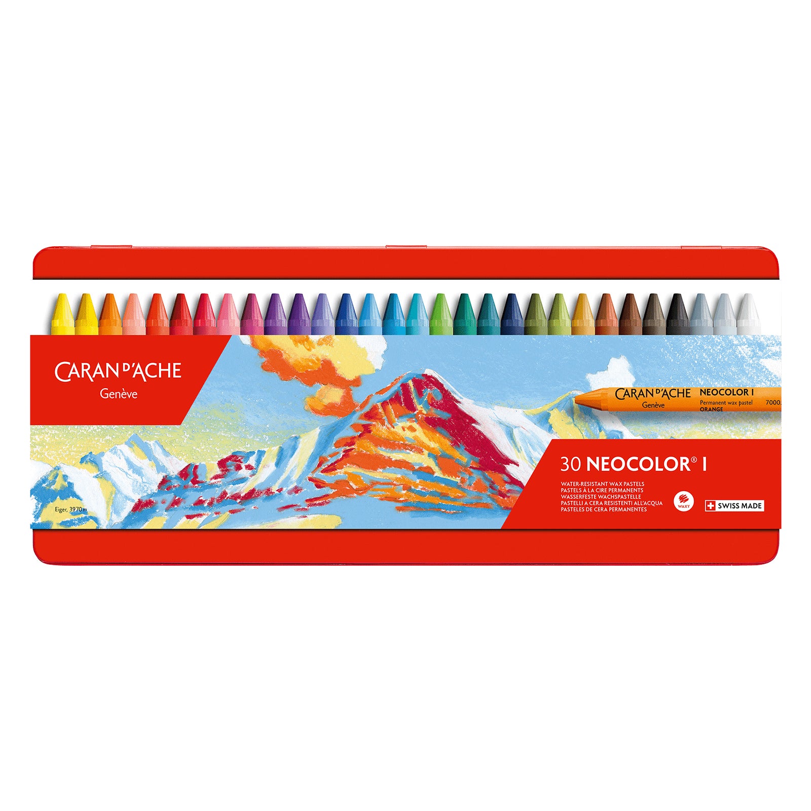 Caran d-Ache Caran d'Ache Neocolor I Ölbasierte Farbstifte-Set – 30 Farben, Mine Ø 8,6 mm, Metallschachtel