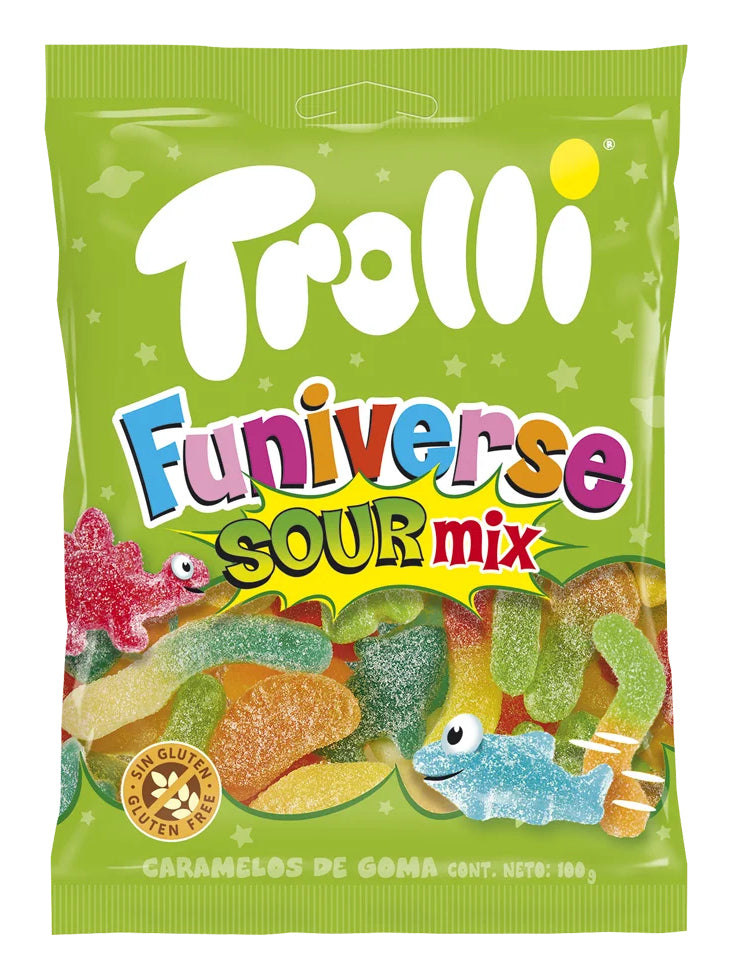 Trolli Funiverse Gummibonbons Sauer-Mix, glutenfrei – 100 g