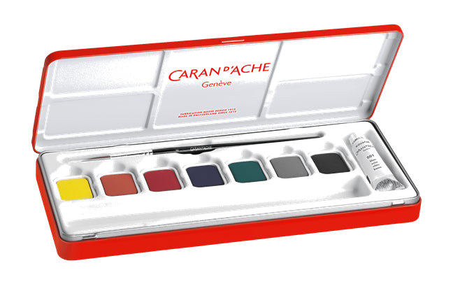 Caran d-Ache Caran d'Ache – Deckfarbkasten – 7 Farben, inklusive Deckweiss, mit Pinsel