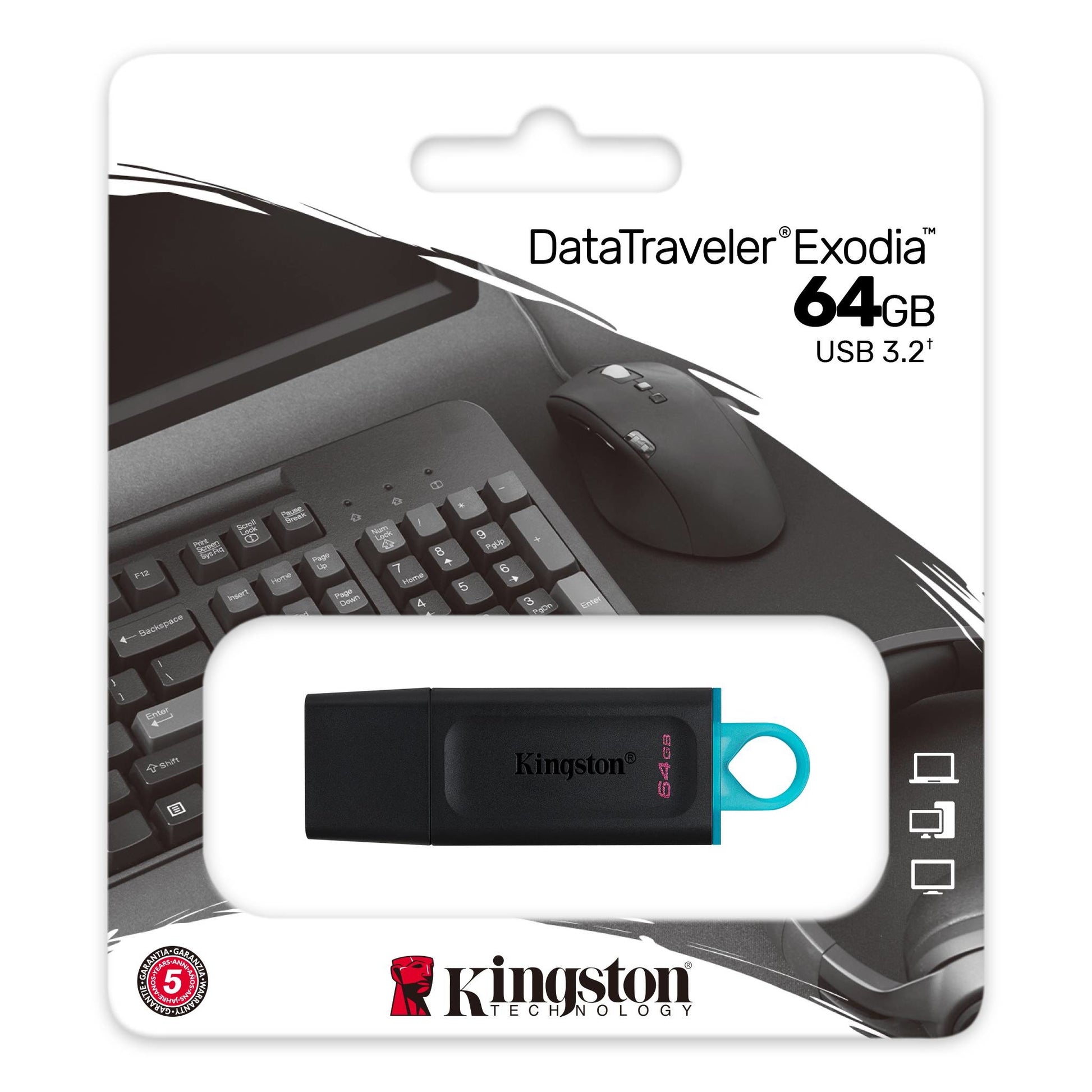 Kingston Technology Kingston DataTraveler Exodia – 64 GB, USB-A 3.2 Gen 1 (3.1 Gen 1), schwarz, Schlüsselanhänger