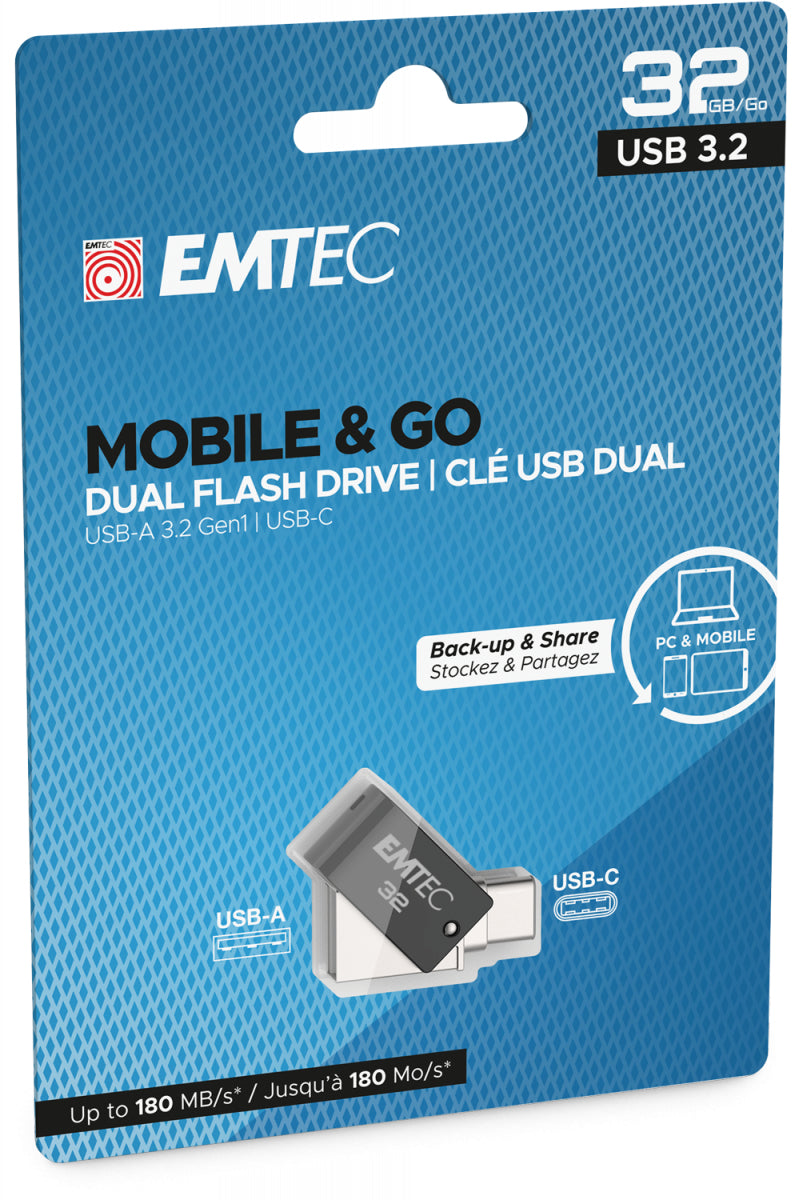 Emtec T260C USB-Stick – 32 GB, USB 3.2, silber/schwarz