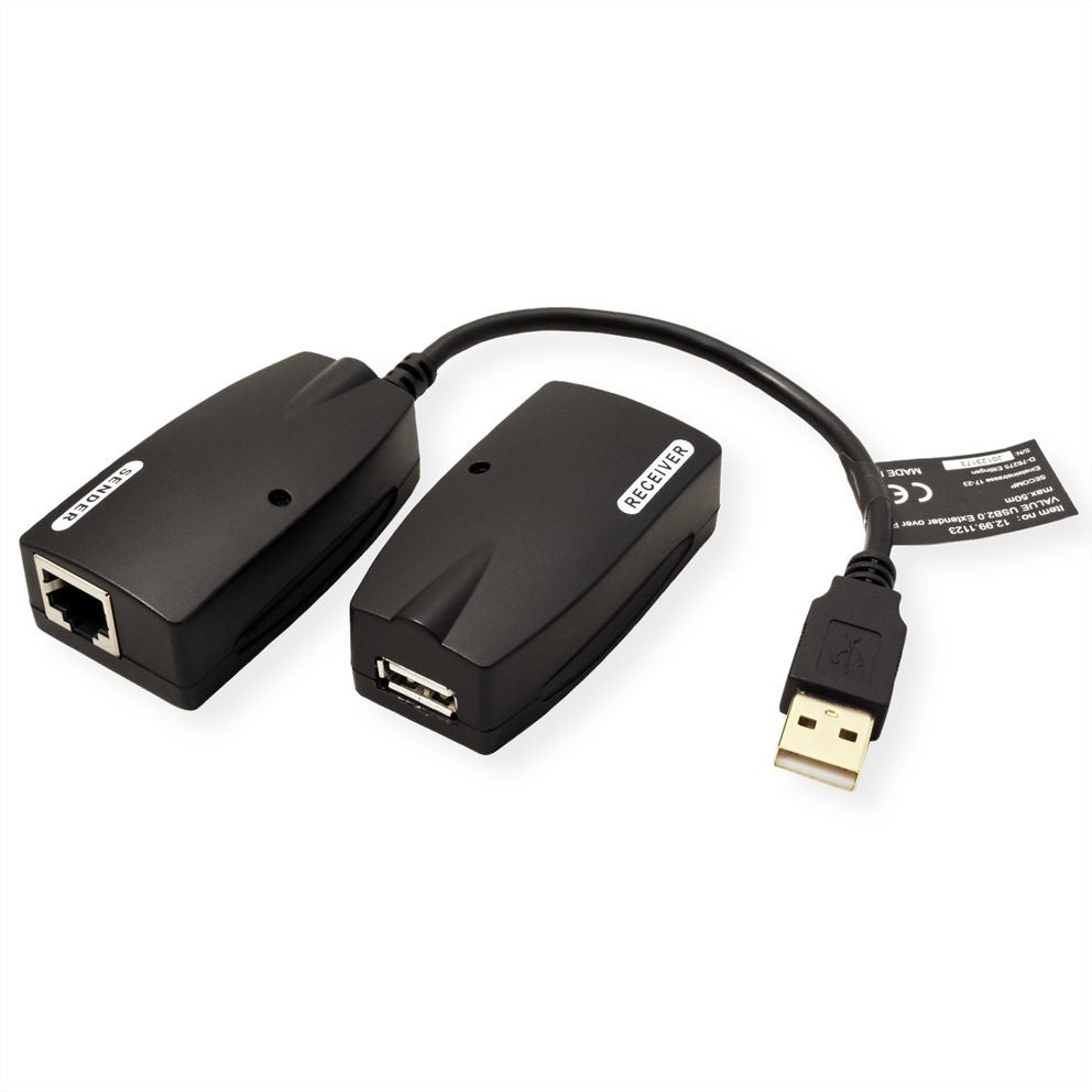 VALUE USB-Verlängerung über RJ-45 – USB-A Stecker zu USB-A Buchse, USB 2.0 480 Mbit/s, bis 50 m, 15 cm Kabel