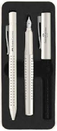 Faber-Castell Grip 2010 Schreibset – Kugelschreiber 0,5 mm & Füllfederhalter M – Blau – Metalletui