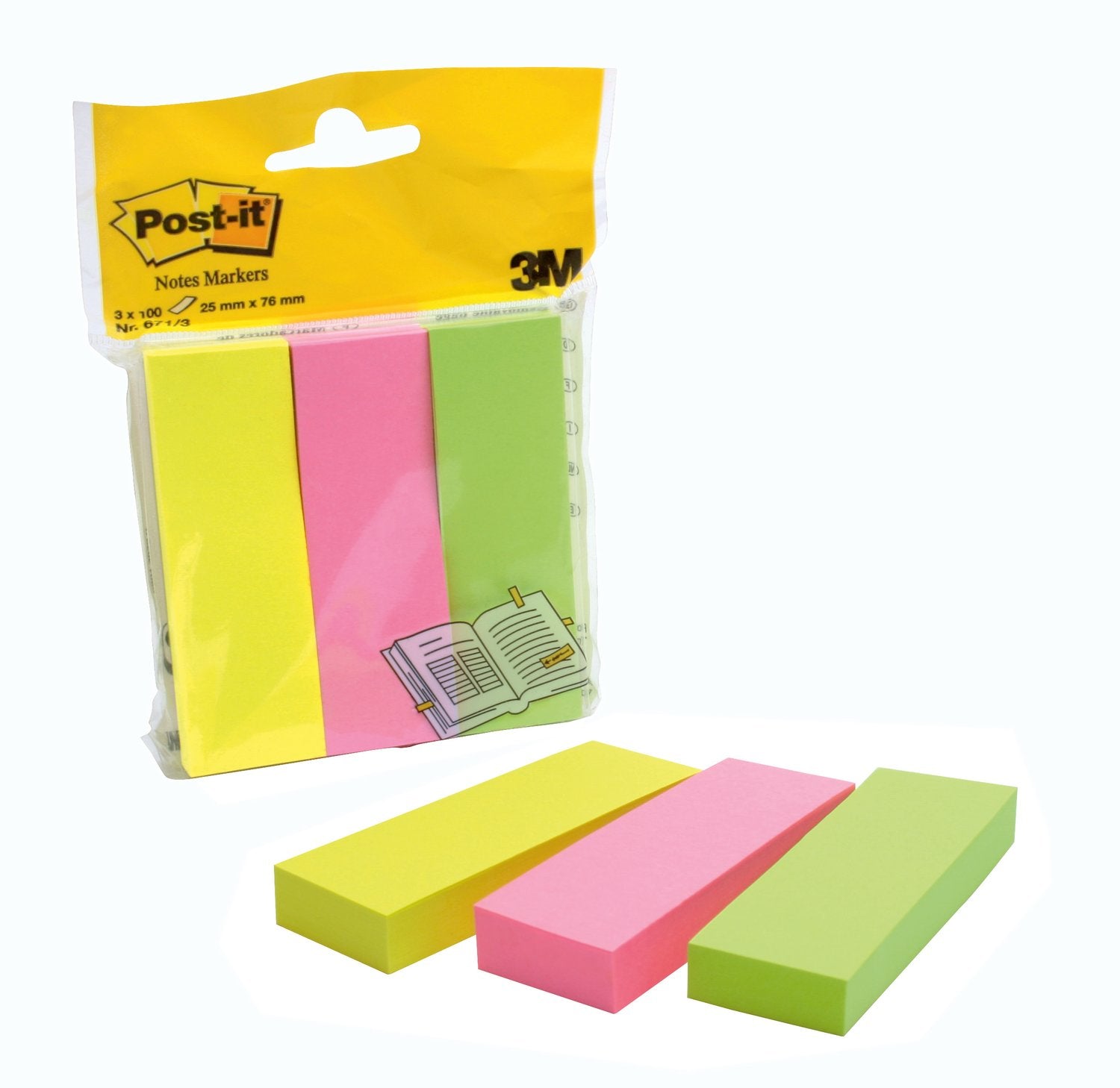 3M Seitenmarker – 25×76 mm – neon, sortiert, 3×100 Stück, recyclingfähig