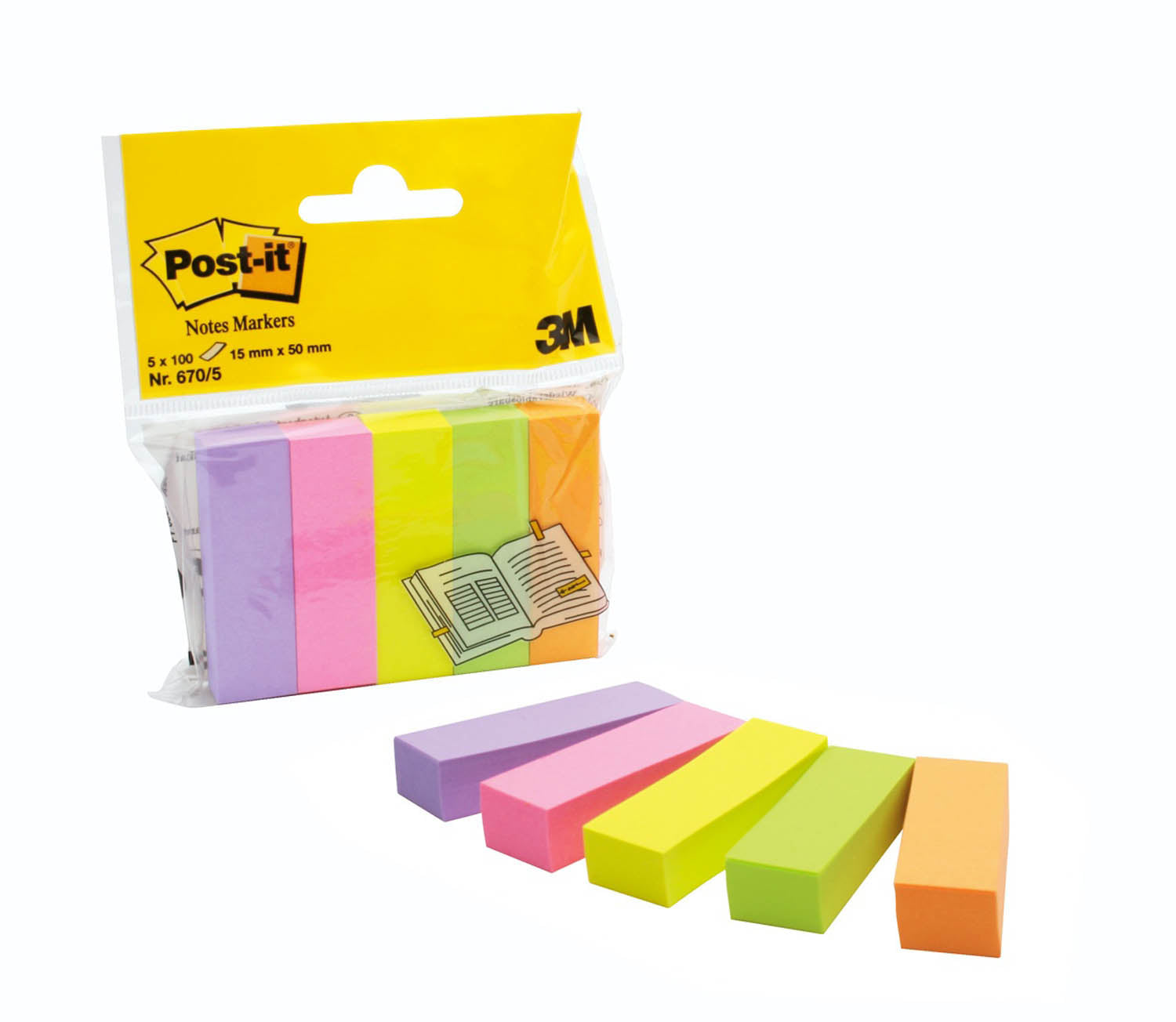 3M Post-it Seitenmarker – 15×50 mm – sortiert – 5×100 Stück