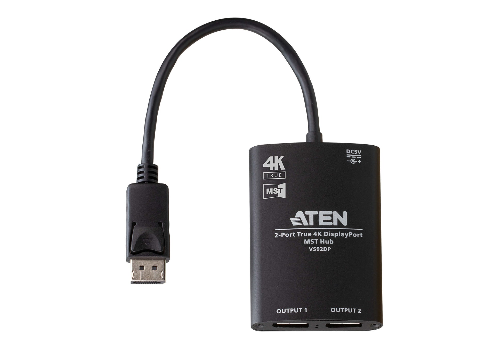 ATEN VS92DP – DisplayPort MST-Hub – 4K UHD, 2× DisplayPort, Micro-USB – für DisplayPort – Schwarz, Aluminium