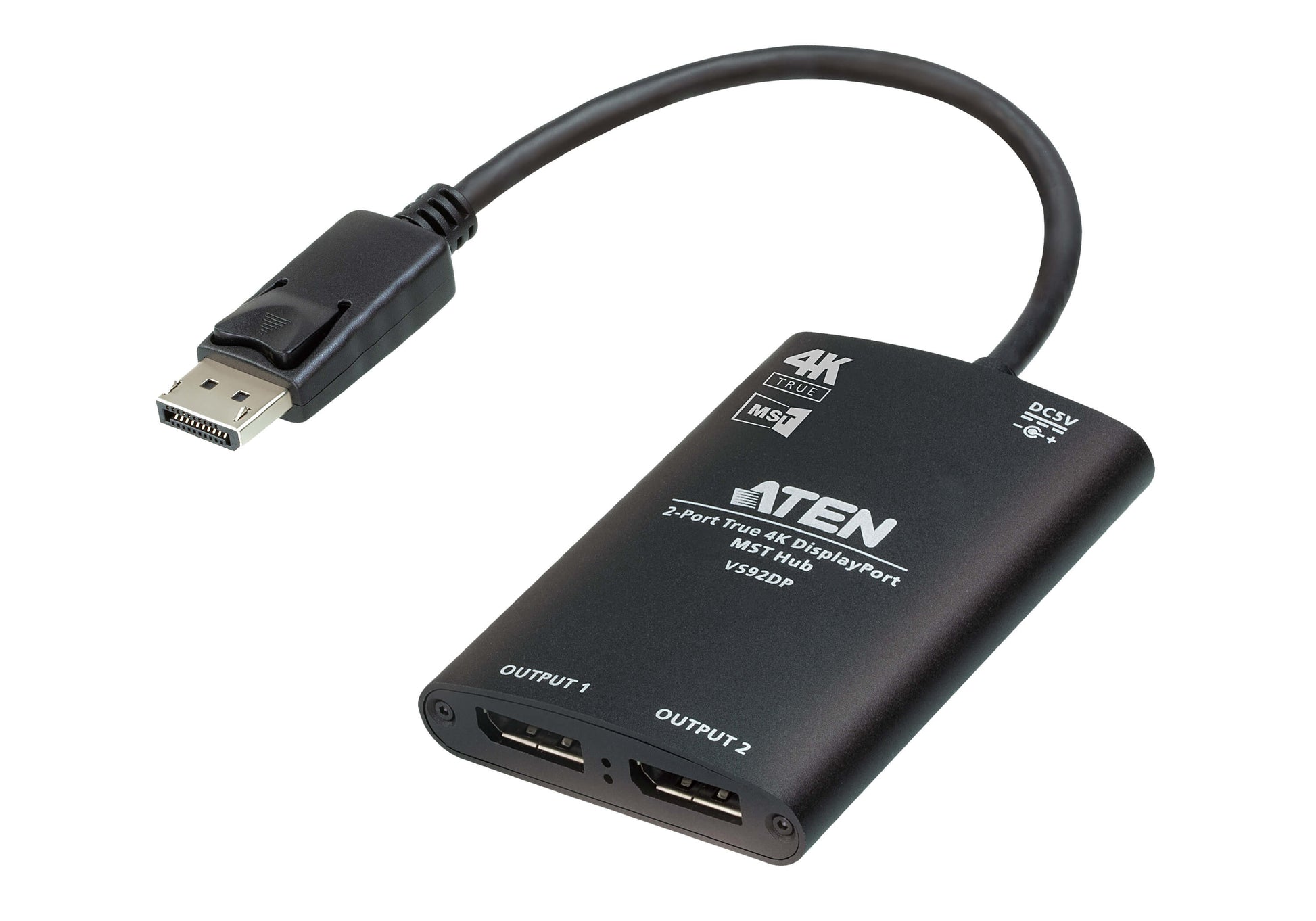 ATEN VS92DP – DisplayPort MST-Hub – 4K UHD, 2× DisplayPort, Micro-USB – für DisplayPort – Schwarz, Aluminium