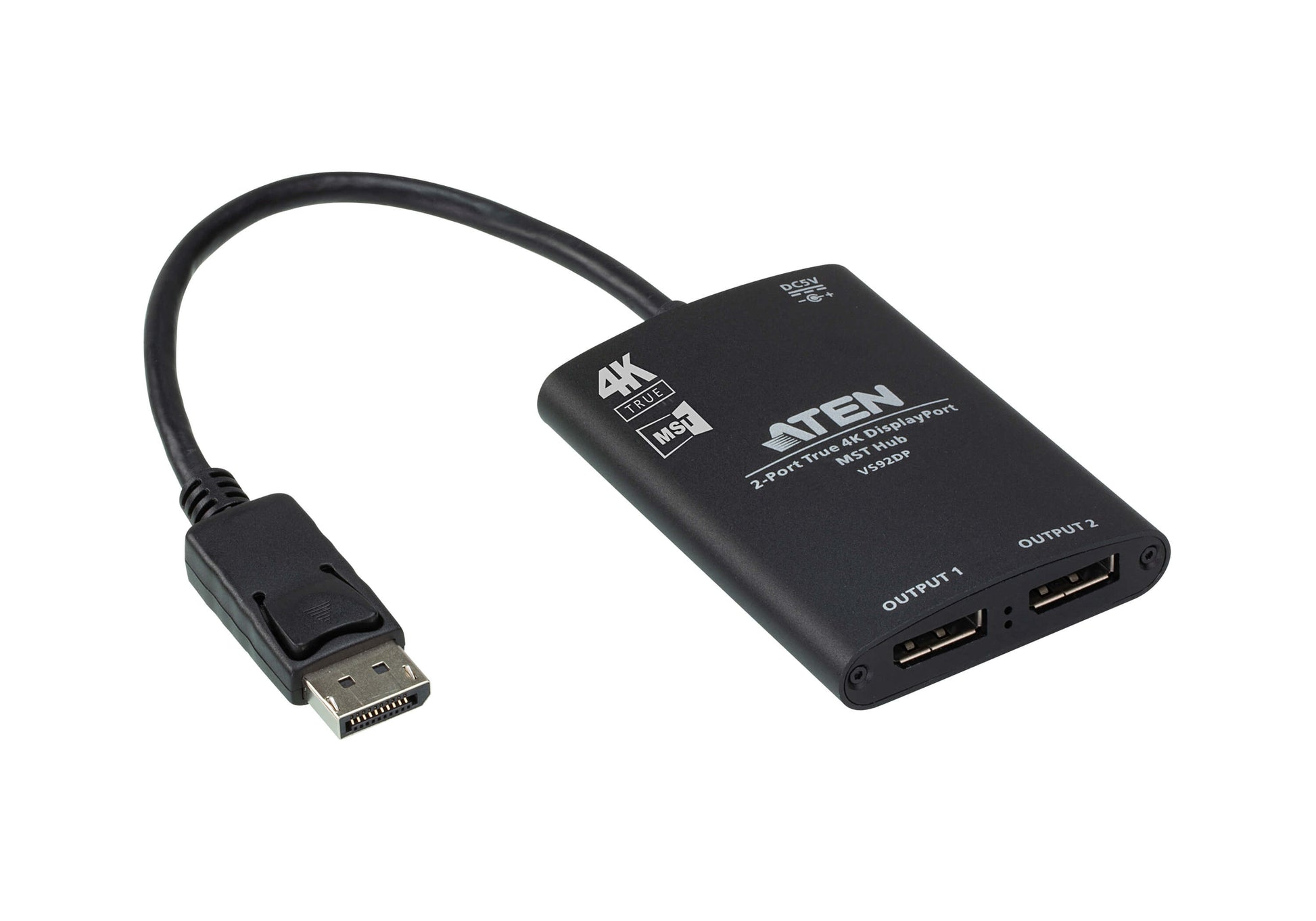 ATEN VS92DP – DisplayPort MST-Hub – 4K UHD, 2× DisplayPort, Micro-USB – für DisplayPort – Schwarz, Aluminium