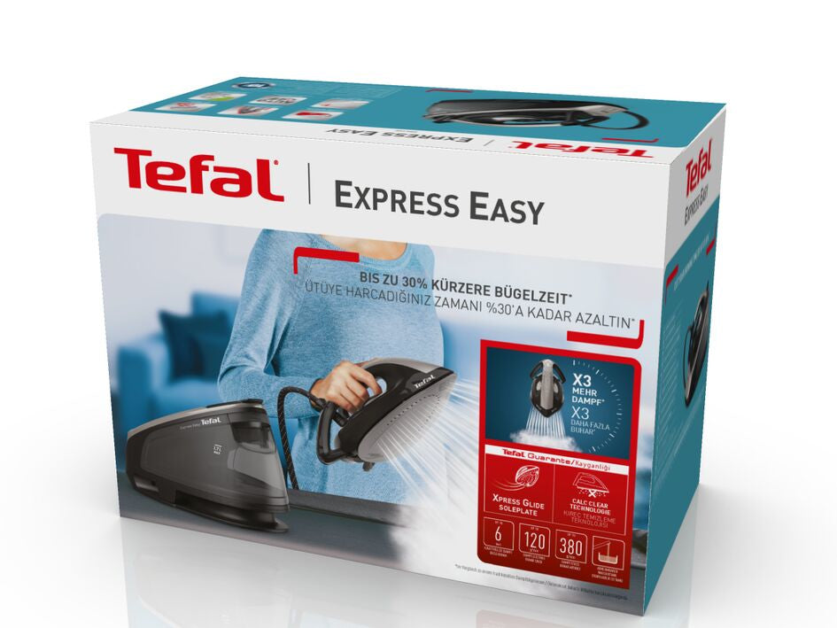 Tefal Dampfbügelstation Express Easy – 1,7 l Wassertank, 2200 W, 6 bar, schwarz/grau